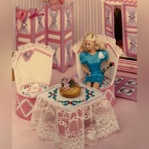 Vtg Fashion Doll BEDROOM Plastic Canvas Pattern Booklet Leaflet Needlework #3060 - Picture 5 of 5